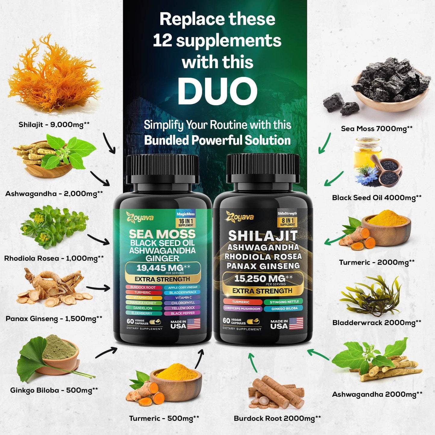Dynamic Vitality Bundle: Sea Moss 16-in-1 Magic Moss & Shilajit Power ShilaStrength Blend